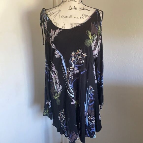 Free People Black Floral Cold Shoulder Tunic Dress Boho Feminine Contemporary - Picture 6 of 15